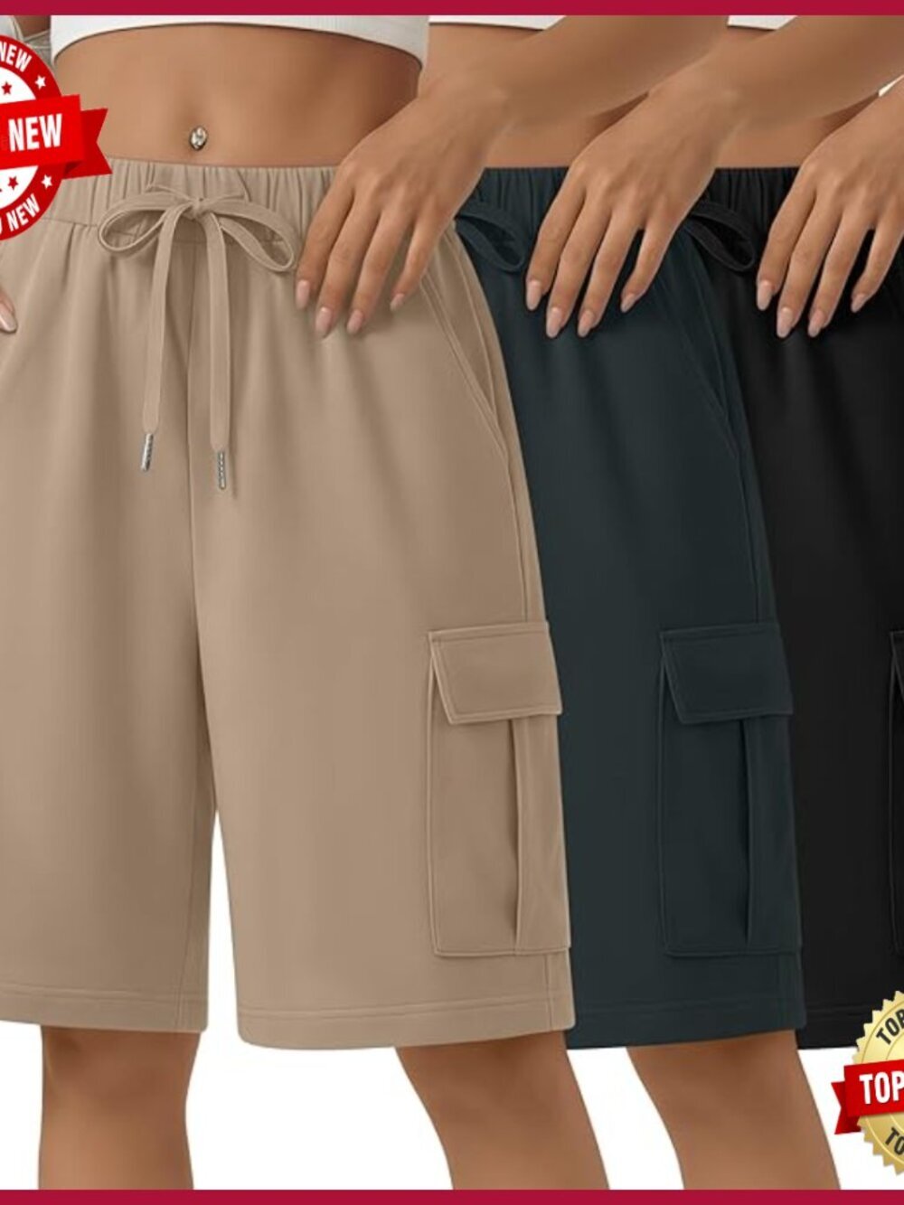3 Pack Women's Bermuda Shorts Cargo Wide Leg Knee Length Sweat Shorts